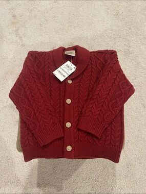 First Impressions Scarlet Crush Shawl Collar Cable Knit Cardigan